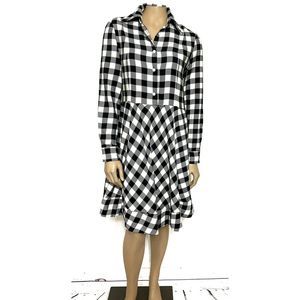 Bell 4 Black White Plaid A Line Dress Elbow Patch